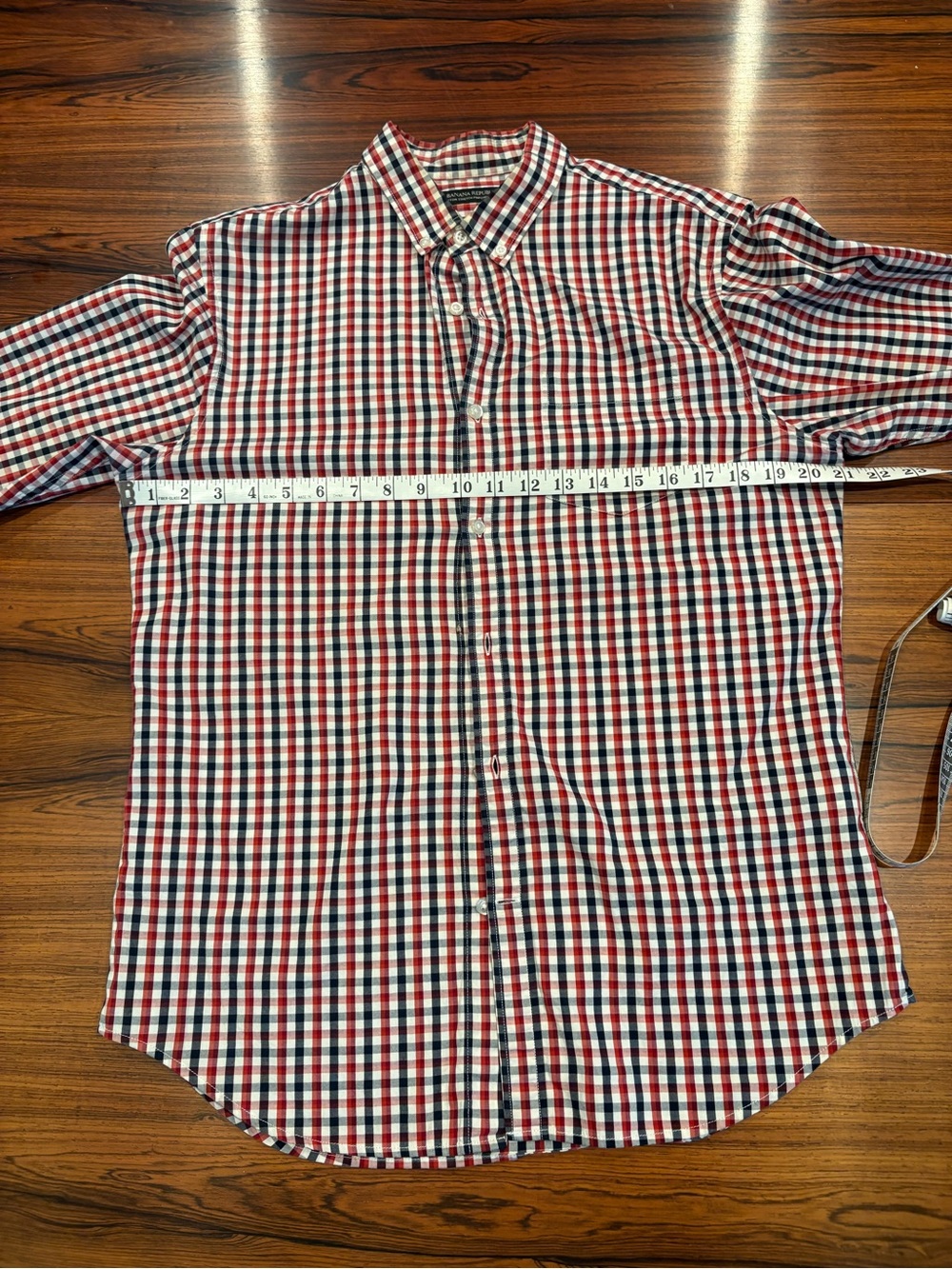 Banana Republic Men's Red, White & Navy Check Button-Up Shirt